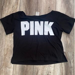 PINK Black Over The Shoulder Cropped Top